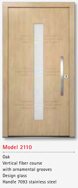 UNILUX Model 2110 Oak Door, Vertical Fiber, Ornamental Grooves, Designer Glass, Triple Sealed, Premium Security Door